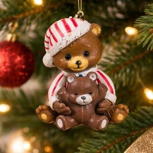 Vintage Bear Figurine Candy Cane Pajamas Teddy Bear 2.5 Inch